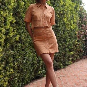 Avec Les Filles Peach cotton Embroidered Set